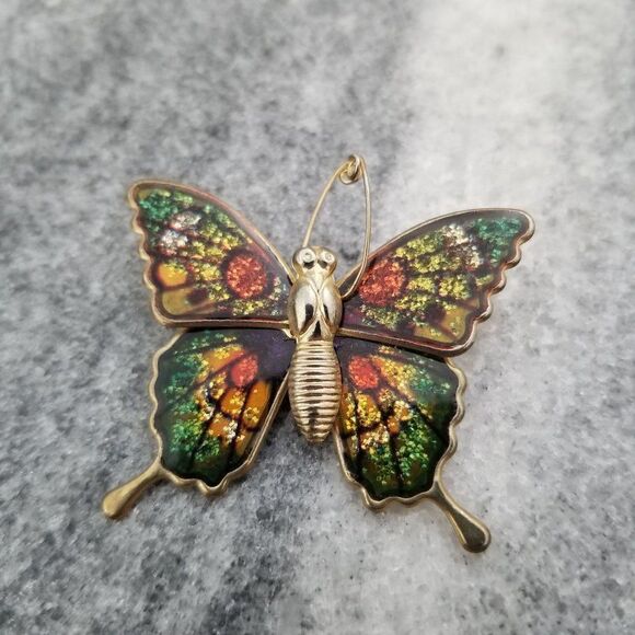 Vintage Colorful Butterfly Brooch, Lapel Pin, Rainbow, Estate - Picture 5 of 5